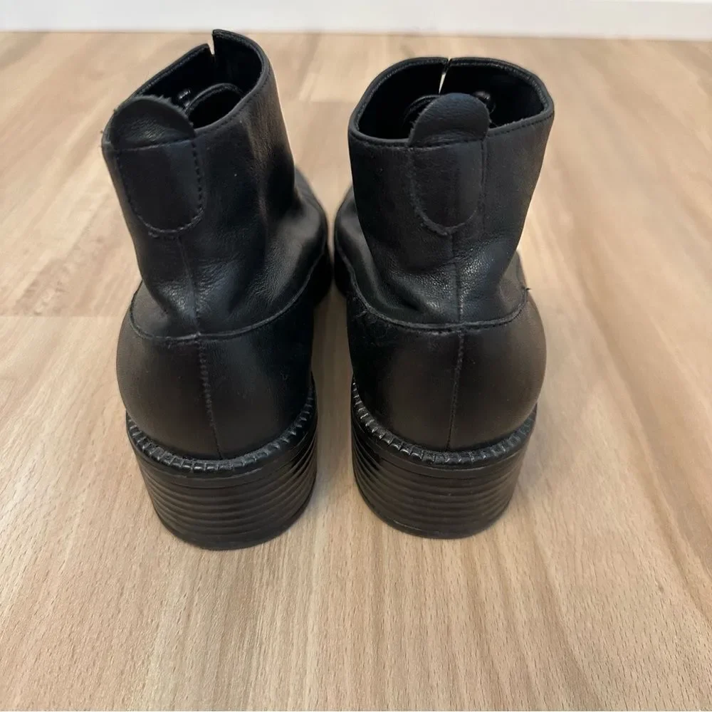 Black Square toe Leather Ankle Boots - Picture 7 of 7